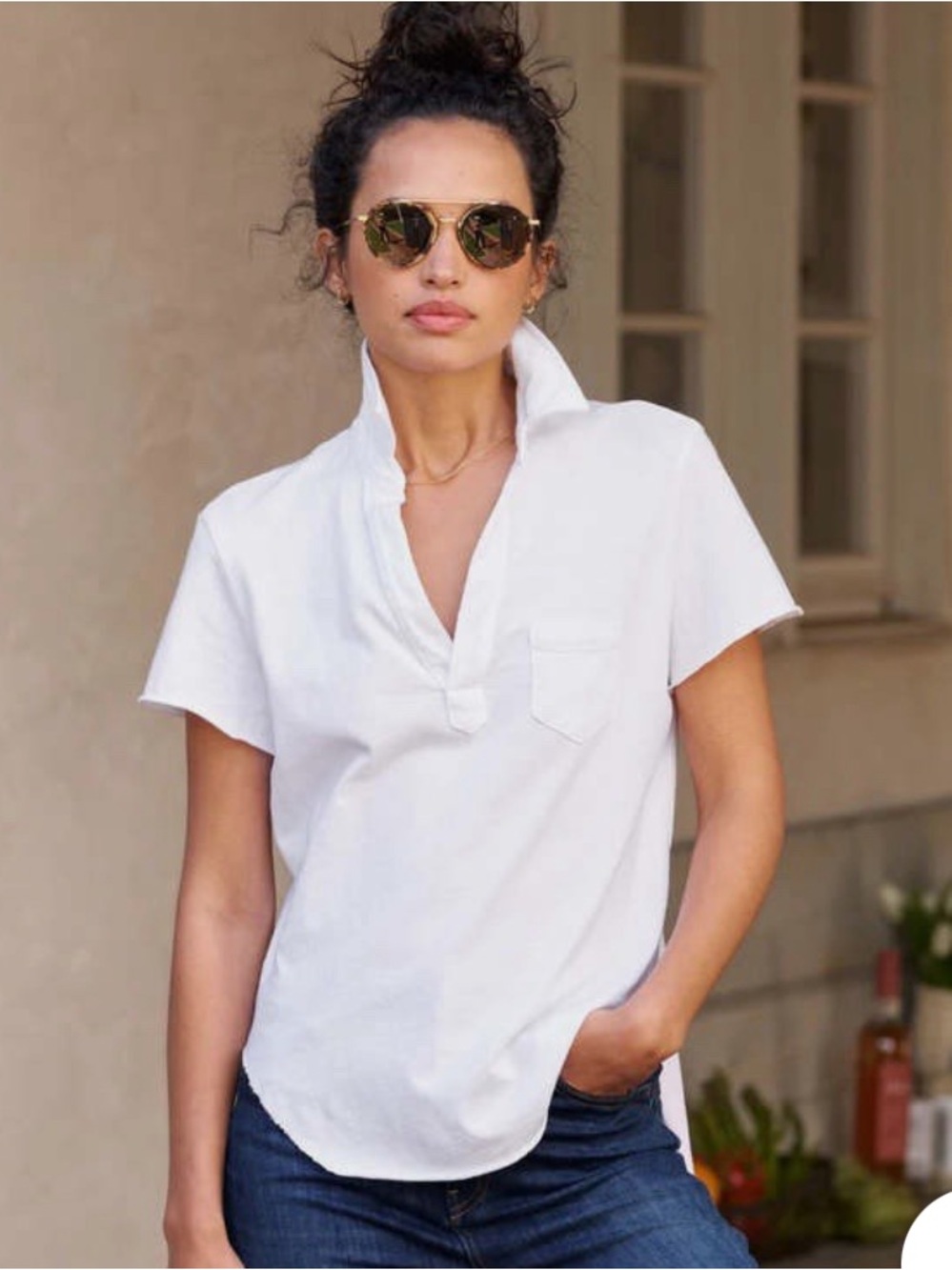 J.Crew women's relaxed short-sleeve poplin popover top in white, - Picture 2 of 7